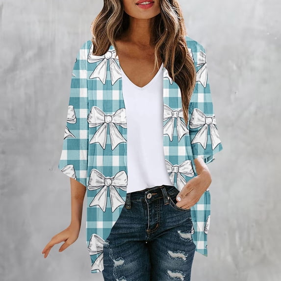 UPPADA Womens Floral Print Cardigan Flowy Summer Cardigan Long Sleeve Kimono Cardigan Loose Cover up Casual Blouse Tops Light Blue,L