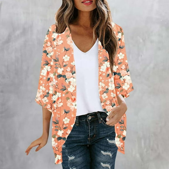 UPPADA Womens Floral Print Cardigan Flowy Summer Cardigan Long Sleeve Kimono Cardigan Loose Cover up Casual Blouse Tops Multicolor,S