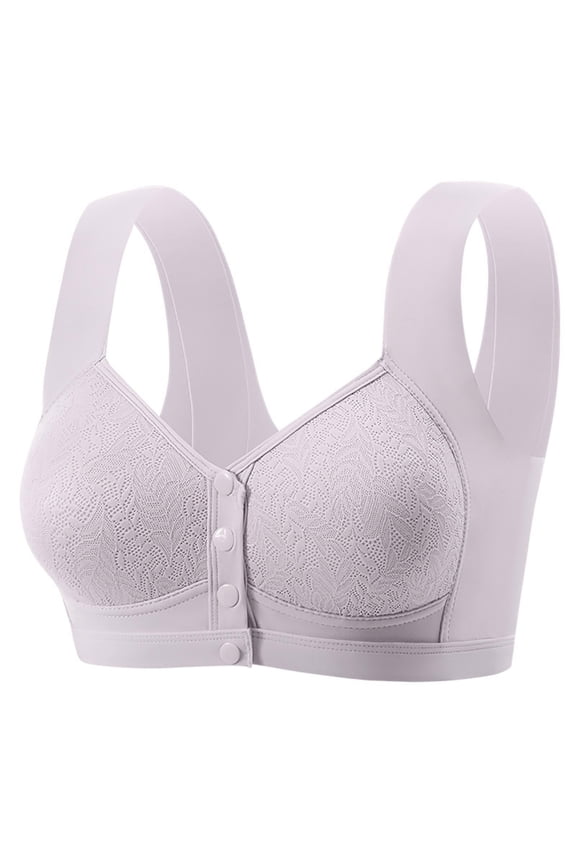 Womens Front Closure Bras Full Coverage Bras Wire Free Push Up Bras Wide Band Push Up Bras Everyday Classic Lace Bras with Support and Lift Gray,38