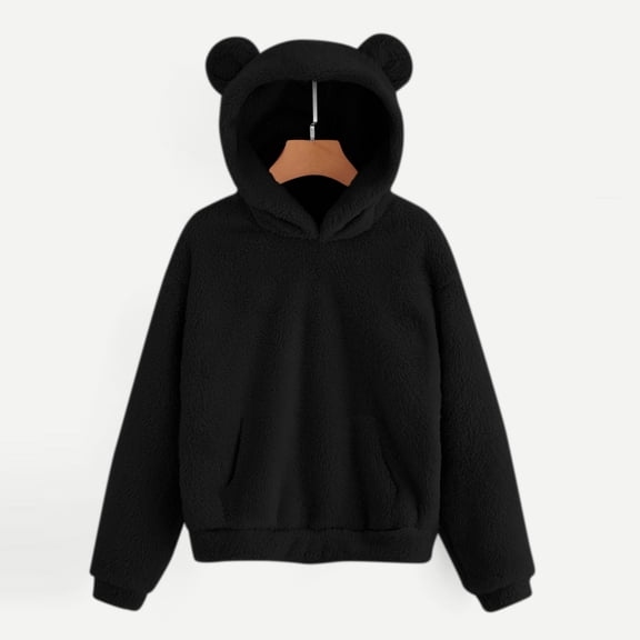 UPPADA Womens Fuzzy Fleece Hoodies Casual Cute Dressy Hooded Pullover Sweatshirt for Teen Girls Oversized Hoodie Fall Winter Outwear Coat with Pockets Black,XL