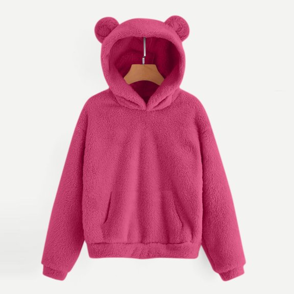 UPPADA Womens Fuzzy Fleece Hoodies Casual Cute Dressy Hooded Pullover Sweatshirt for Teen Girls Oversized Hoodie Fall Winter Outwear Coat with Pockets Hot Pink,XL