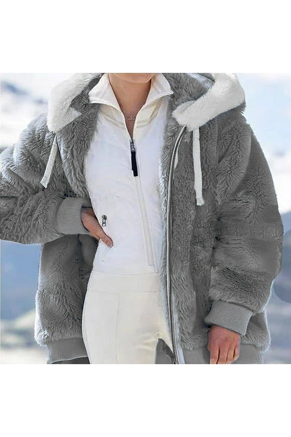 Womens Fuzzy Hoodies Fleece Lined Solid Color Jackets Fall Winter Coats Oversized Double Fuzzy Jacket Patchwork with Pockets Dark Gray,4XL