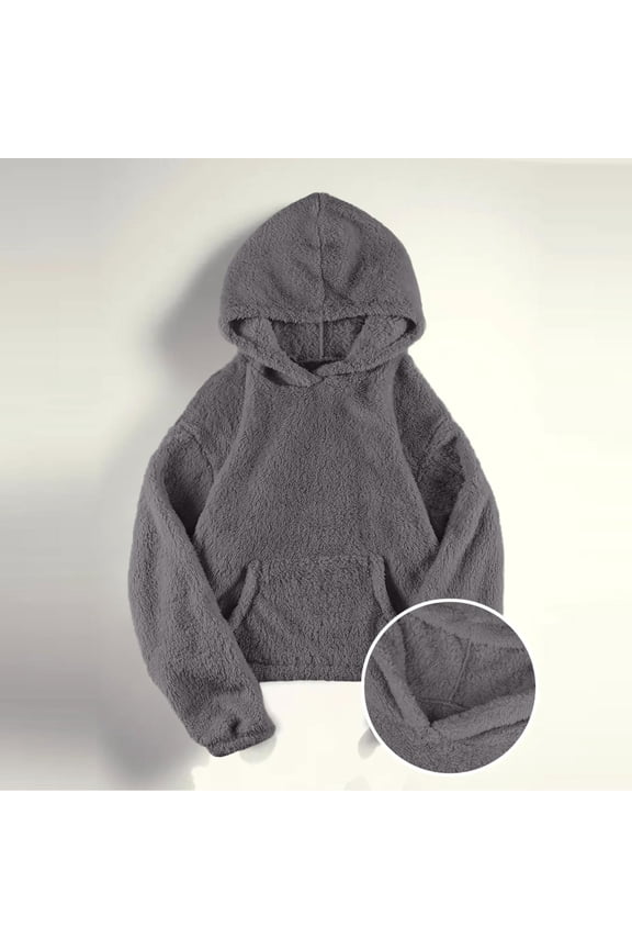 Womens Fuzzy Jacket Hooded Pullover Tops Sherpa Hoodies Fluffy Coat Outwear with Pockets Gray,M Women Faux Fur Coat Fuzzy Fur Jacket Hooded