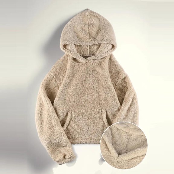 UPPADA Womens Fuzzy Jacket Hooded Pullover Tops Sherpa Hoodies Fluffy Coat Outwear with Pockets Khaki,S Women's Hooded Winter Jacket