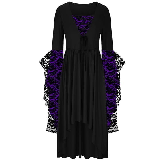 UPPADA Womens Gothic Dress Plus Size Flare Sleeve Dress Skull Lace Print Steampunk Dresses Cocktail Dresses Flowy Goth Corset Dress Maxi Wedding Guest Dresses Up to 65% off