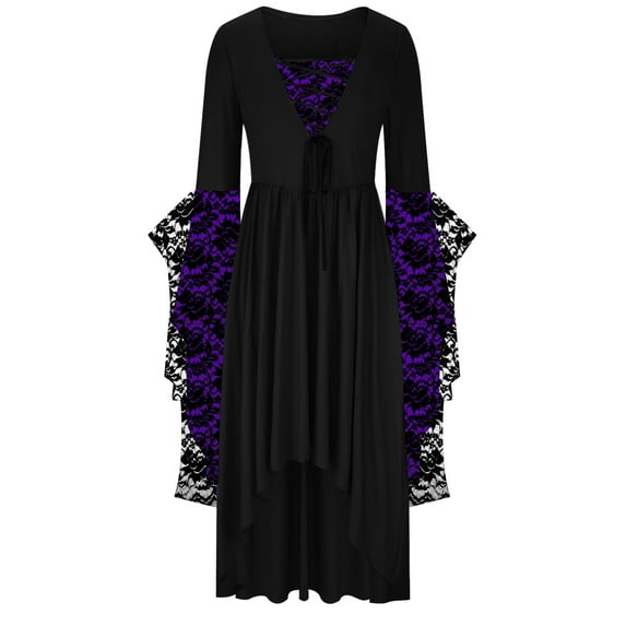 UPPADA Womens Gothic Dress Plus Size Flare Sleeve Dress Skull Lace Print Steampunk Dresses Cocktail Dresses Flowy Goth Corset Dress Maxi Wedding Guest Dresses