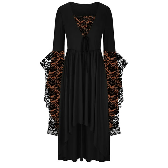UPPADA Womens Gothic Dress Plus Size Flare Sleeve Dress Skull Lace Print Steampunk Dresses Cocktail Dresses Flowy Goth Corset Dress Maxi Wedding Guest Dresses and Day