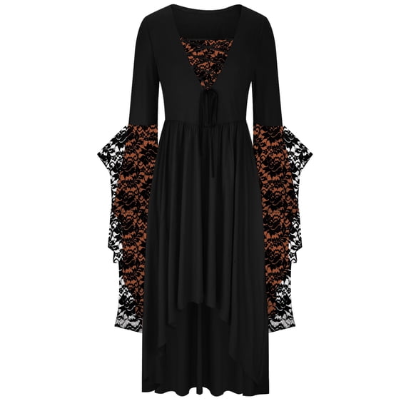 UPPADA Womens Gothic Dress Plus Size Flare Sleeve Dress Skull Lace Print Steampunk Dresses Cocktail Dresses Flowy Goth Corset Dress Maxi Wedding Guest Dresses and Day