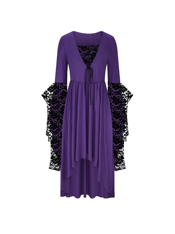 Womens Gothic Dress Plus Size Flare Sleeve Dress Skull Lace Print Steampunk Dresses Cocktail Dresses Flowy Goth Corset Dress Maxi Wedding Guest Dresses and Day