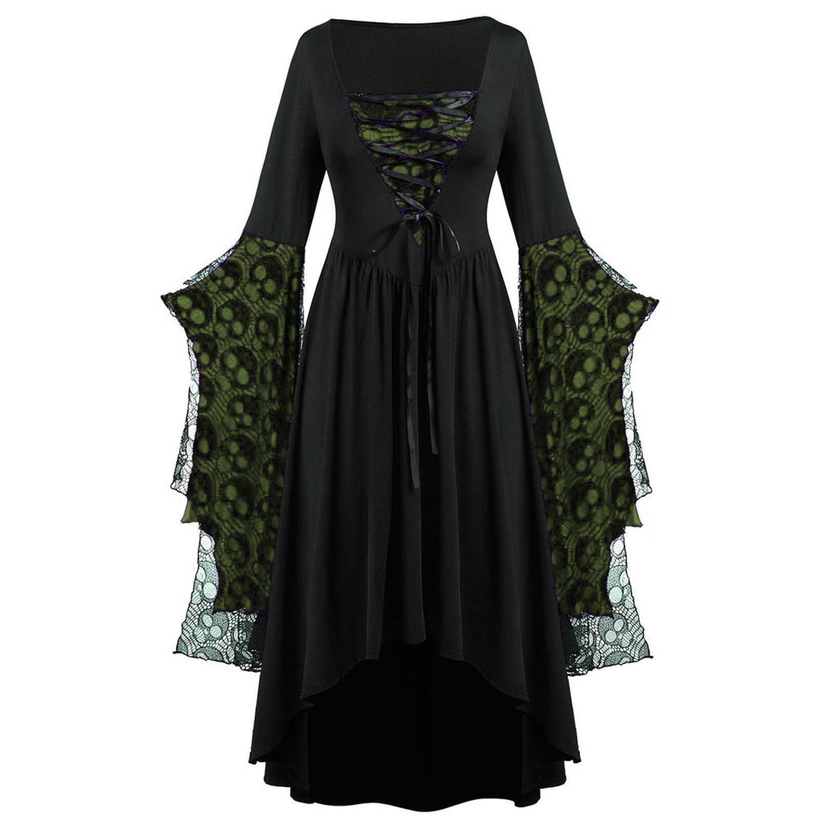 goth lace up dress Halloween Women's Gothic Dress Black Lace Up Lace Gothic Polyester Tunic Dress