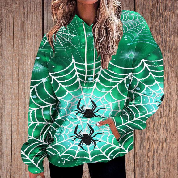 UPPADA Womens Graphic Hoodies Spring Fall Casual Long Sleeve Hooded Sweatshirts Trendy Loose Fit Pullover Tops Womens Hoodie Pullover Green,L