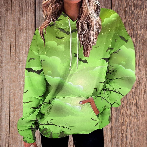 UPPADA Womens Graphic Hoodies Spring Fall Casual Long Sleeve Hooded Sweatshirts Trendy Loose Fit Pullover Tops Womens Hoodies Pullover Green,XXXL