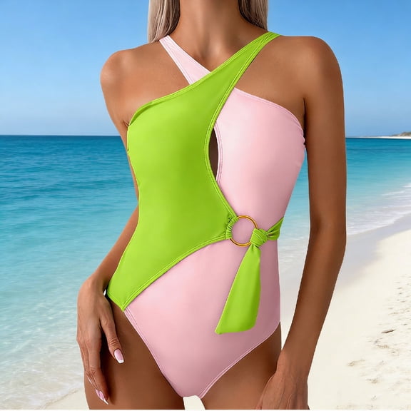 UPPADA Womens Halter Swimsuit Full Coverage One Piece Swimsuits High Waisted Flattering Swimsuits Casual 1 Piece Swimsuits Strapless Swimdress Green,L