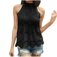 thumbnail image 1 of UPPADA Womens Halter Tank Tops Cute Eyelet Blosues Casual Summer Lace Tank Tops Solid Color Sleeveless Tunic Tops with Ruffle Hem Design Flowy Going Out Tops,S Black Tank Tops, 1 of 7