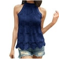 thumbnail image 1 of UPPADA Womens Halter Tank Tops Cute Eyelet Blosues Casual Summer Lace Tank Tops Solid Color Sleeveless Tunic Tops with Ruffle Hem Design Flowy Going Out Tops,XL Navy Tank Tops, 1 of 7