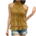 thumbnail image 1 of UPPADA Womens Halter Tank Tops Cute Eyelet Blosues Casual Summer Lace Tank Tops Solid Color Sleeveless Tunic Tops with Ruffle Hem Design Flowy Going Out Tops,M Yellow Tank Tops, 1 of 7