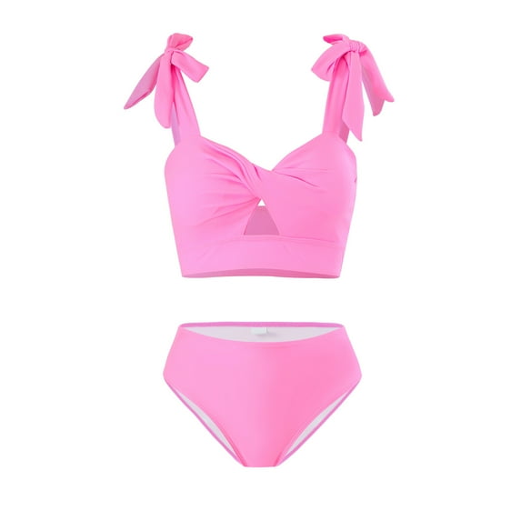 UPPADA Womens High Waisted Bikini Sets Flexible Comfy Swimsuits Halter Tie Back Bathing Suit Two Piece Swim Suits 2025 Color Block Bathing Suits Bikini and Bottom Pink,S