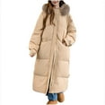 thumbnail image 1 of UPPADA Womens Hooded Long Quilted Coat Maxi Length Long Sleeve Puffer Jackets Warm Padded Coat Thick Winter Outerwear with Pockets,Green Jackets for Women Khaki,XL, 1 of 3