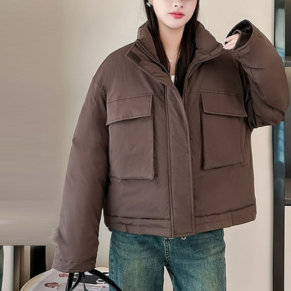 UPPADA Womens Hooded Quilted Puffer Jacket Cute Jackets Mid-Length Padded Warm Winter Heavyweight Coat Outerwear with Pockets,Winter Ski Jackets for Women Coffee,M
