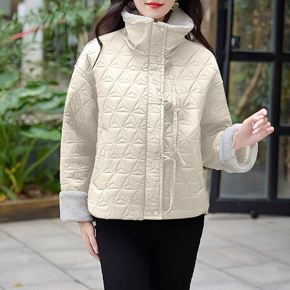 UPPADA Womens Hooded Quilted Puffer Jacket Mid-Length Padded Warm Winter Heavyweight Coat Outerwear with Pockets,Heated Puffer Coat for Women White,M