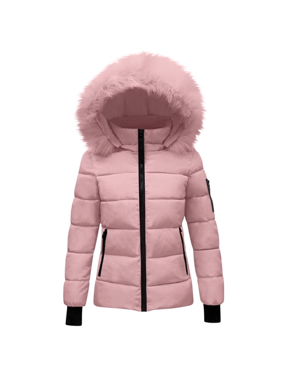 Womens Hooded Warm Winter Jackets Lightweight Full Zip Puffer Coats Long Sleeve Puffy Coats with Pockets Pink,S