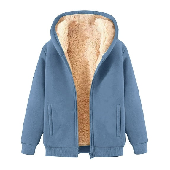 UPPADA Womens Hoodies Oversized Sweatshirts Solid Color Zip up Sweaters Sherpa Outerwear Fleece Lined Jackets Casual Thermal Hooded Jackets with Pockets Fall Blue,XL