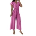 thumbnail image 1 of UPPADA Womens Jumpsuits Belted High Waist Rompers for Women One Piece Casual Outfits Dressy Jumpsuits for Women Evening Party Pink,S, 1 of 5