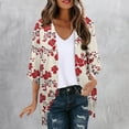 thumbnail image 1 of UPPADA Womens Kimono Cardigans Loose Fit Dressy Cover up Floral Print Cute Cardigan 3/4 Length Sleeve Blouses Casual Dressy Lightweight Open Front Red,XL, 1 of 5