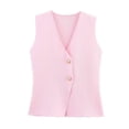 thumbnail image 1 of UPPADA Womens Knit Sleeveless Tops Lightweight Button Down Blouses Dressy Solid Color V Neck Tank Tops Comfy Cropped Ribbed Tank Tops,M Pink Tank Tops, 1 of 2