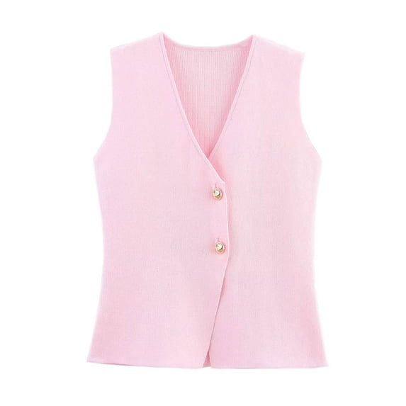 UPPADA Womens Knit Sleeveless Tops Lightweight Button Down Blouses Dressy Solid Color V Neck Tank Tops Comfy Cropped Ribbed Tank Tops,M Pink Tank Tops