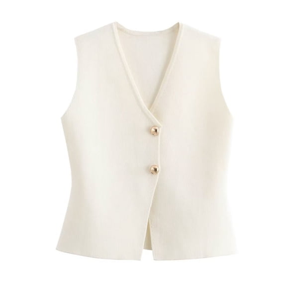 UPPADA Womens Knit Sleeveless Tops Lightweight Button Down Blouses Dressy Solid Color V Neck Tank Tops Comfy Cropped Ribbed Tank Tops,S White Tank Tops