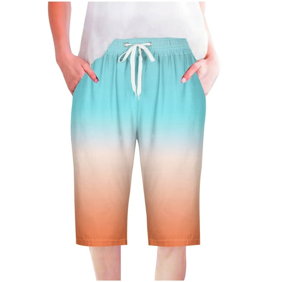 UPPADA Womens Linen Shorts Plus Size Shorts for Women Baggy Cotton Linen Short Pants Knee Length Sweatshort Elastic Waist Sweatshorts Pockets of