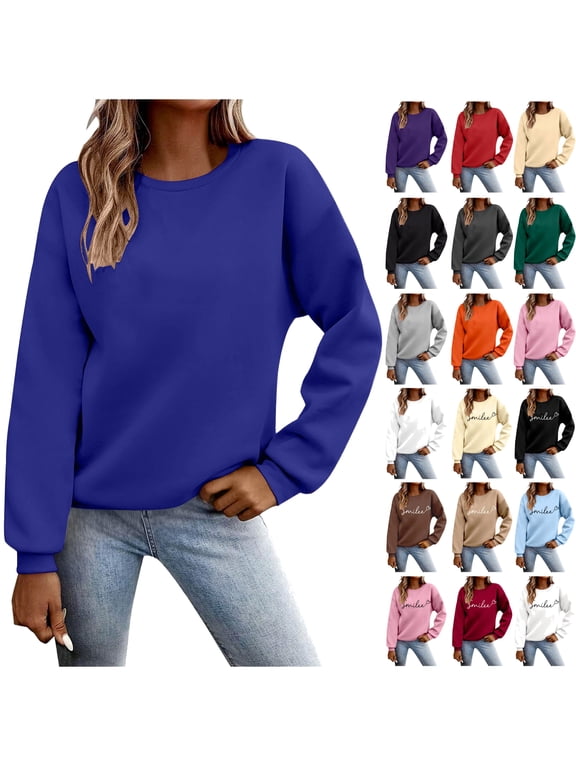 Womens Long Sleeve Crew Neck Sweatshirt Oversized Loose Fit Comfy Top Trendy Basic Solid Pullover Casual Fall Outfits Black,XL