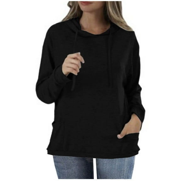 UPPADA Womens Long Sleeve Hoodie Fashion Dressy Hoodies Fall Pullover Tops Casual Hooded Sweatshirts with Kangaroo Pockets Women Hooded Sweatshirt Black,M