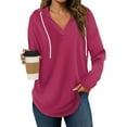 thumbnail image 1 of UPPADA Womens Loose Fit Hoodies V Neck Long Sleeve Hooded Sweatshirts Trendy Fall Oversized Drawstring Hoodie with Pocket Women Hoodies Pullover Hot Pink,XL, 1 of 6
