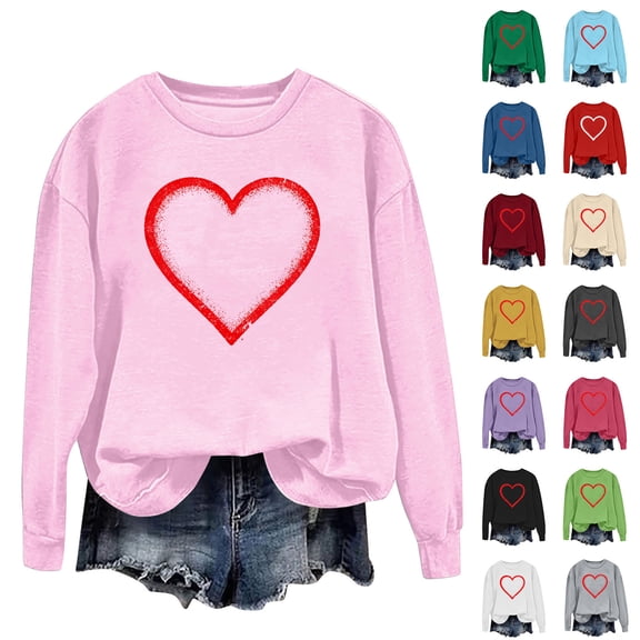 UPPADA Womens Love Heart Raglan Sweatshirt Long Sleeve Casual Pullover Top with Valentine's Day Graphic Cute T-Shirt Style Sweatshirt Black,L