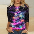 thumbnail image 1 of UPPADA Womens Merry Christmas 3/4 Sleeve Shirt Christmas Tree Print Blouses Great Gifts Winter Holiday Top Christmas Matching Outfit blusas mangas 3/4 para mujer casual Purple,L, 1 of 5