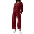 thumbnail image 1 of UPPADA Womens One Piece Jumpsuit Sets Travel Outfits Half Zip Overall Wide Leg Pants Dressy Outfits for Women Wine,M, 1 of 7