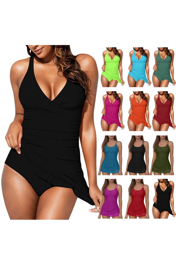 Womens One Piece Swim Dress Modest Bathing Suit with Built in Shorts Flowy Ruched Skirt for Beach Pool Vacation Swimming Green,XXL