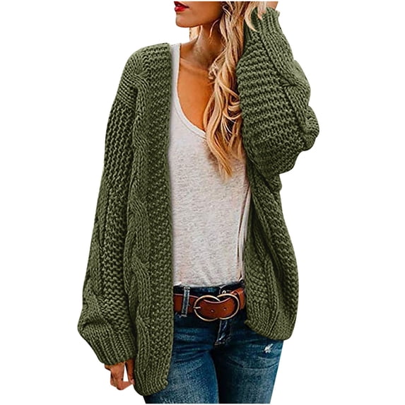UPPADA Womens Oversized Cardigans Sweater Soft Cable Knit Open Front Sweater Fall Fashion Outfits Comfy Sweater Tops with Pockets Green,S