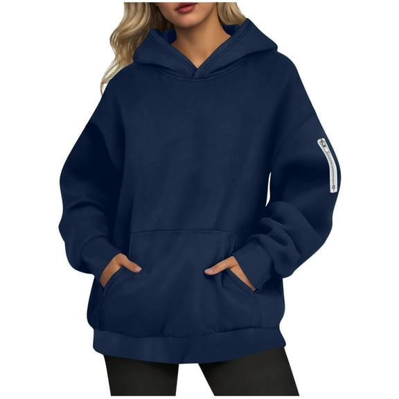 UPPADA Womens Oversized Hoodies Fleece Hooded Sweatshirts Casual Comfy Pullover Tops Fall Fashion Outfits Cute Clothes with Kangaroo Pockets Navy,M