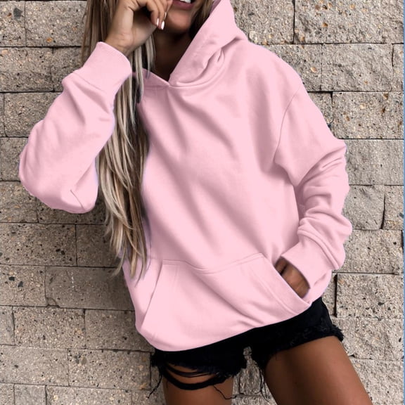 UPPADA Womens Oversized Hoodies Fleece Hooded Sweatshirts Spring Fall Outfits Solid Pullover Tops with Pocekts Womens Hoodies Oversized Pink,S