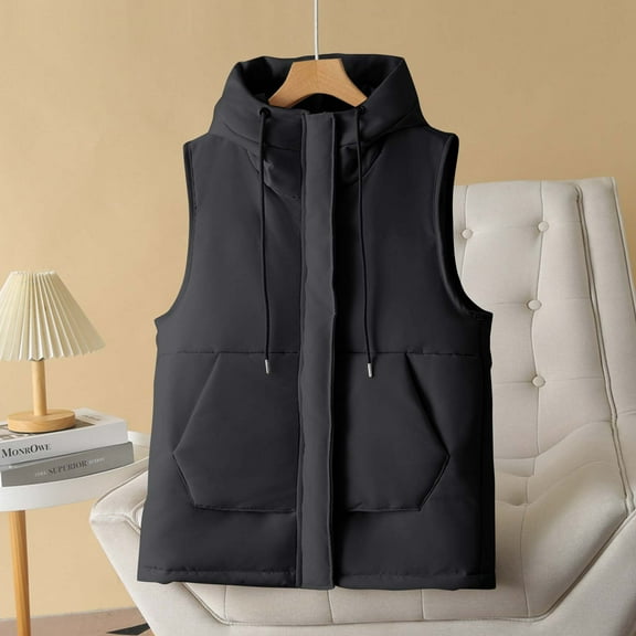 UPPADA Womens Oversized Puffer Vest Lightweight Winter Warm Stand Collar Padded Puffy Jackets Coats with Plush Pockets Women's Puffer Jacket Waterproof Winter Coats Ski Black,XXXXL