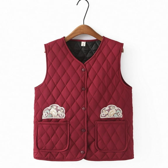 UPPADA Womens Oversized Puffer Vest Lightweight Winter Warm Stand Collar Padded Puffy Jackets Coats with Plush Pockets Womens Cropped Puffer Vest Red,XXXXL