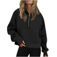 thumbnail image 1 of UPPADA Womens Oversized Sweatshirts Trendy Fleece Sweaters Fall Fashion Hoodies Half Zip Pullover Tops Long Sleeve Shirts Winter Clothes with Kangaroo Pockets Black,L, 1 of 6