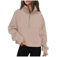 thumbnail image 1 of UPPADA Womens Oversized Sweatshirts Trendy Fleece Sweaters Fall Fashion Hoodies Half Zip Pullover Tops Long Sleeve Shirts Winter Clothes with Kangaroo Pockets Khaki,S, 1 of 6