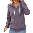 thumbnail image 1 of UPPADA Womens Plus Size Hooded Sweatshirt Trendy Stripe Sleeve Drawstring Hoodies Casual Oversized Loose Fit Pullover Tops with Pockets Purple,XL, 1 of 4