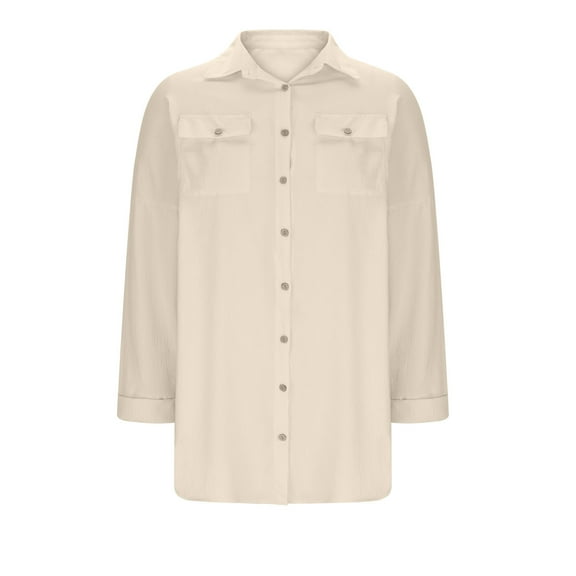 UPPADA Womens Plus Size Long Cardigan Button Down Dress Shirts Oversized Casual Tunic Blouses Flowy Open Front Tops Beige,M