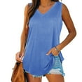 thumbnail image 1 of UPPADA Womens Plus Size Tank Tops Summer Sleeveless Henley T-Shirts Tops Casual Button Down Tunics Shirts Summer Loose Fit Basic Tees Crew Neck Solid Tunic Tops Blue,L, 1 of 7