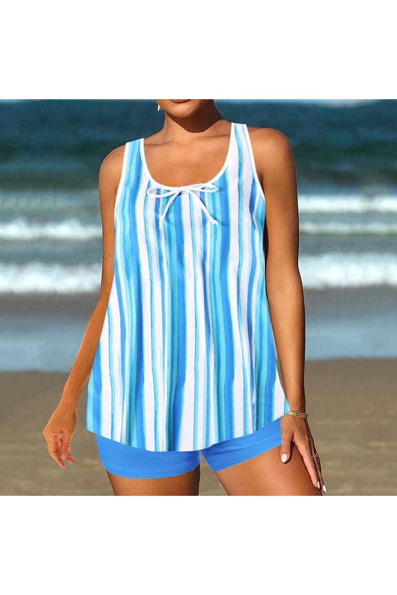 Womens Plus Size Two Piece Tankini Swimsuits Twist Front High Waist V Neck Swimwear Floral Tummy Control Modest Bathing Suits with Bottom Womens Tankini Tummy Control Light Blue,2xl